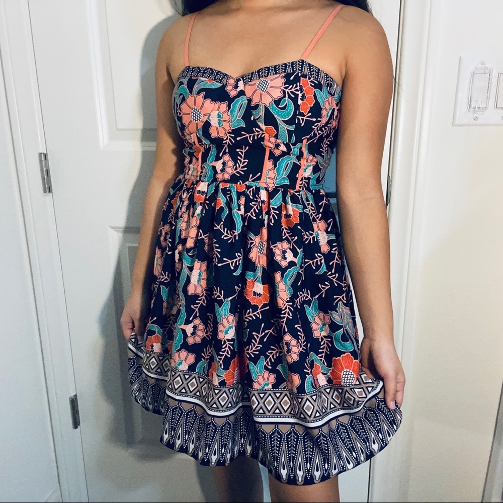 Band Of Gypsies Blue & Pink Floral Dress